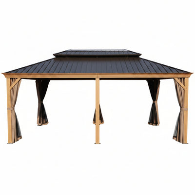 Hardtop Aluminum Gazebo Built for Year-Round Use, 12x20 Ft, Galvanized Steel Roof, Mosquito Netting