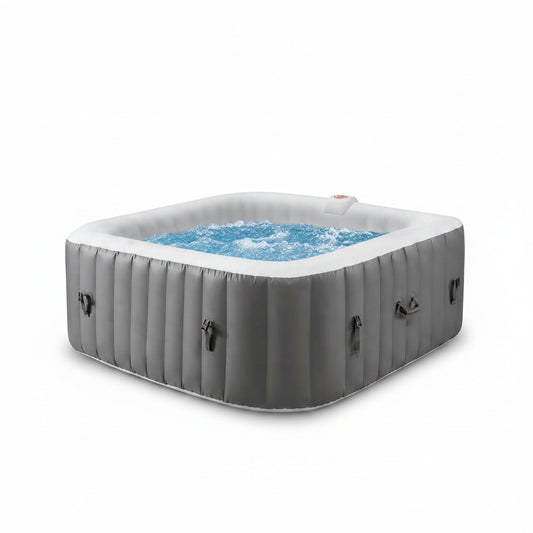 73In Square Hot Tub for 4-6 Person,  Inflatable Hot Tub Home SPA for Outdoor, 910L Capacity, 130Pcs Massage Jets, W/4 Filters, Lockable Cover, Storage Bag, 2 Cup Holder, Gray