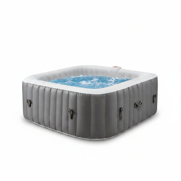 73In Square Hot Tub for 4-6 Person,  Inflatable Hot Tub Home SPA for Outdoor, 910L Capacity, 130Pcs Massage Jets, W/4 Filters, Lockable Cover, Storage Bag, 2 Cup Holder, Gray