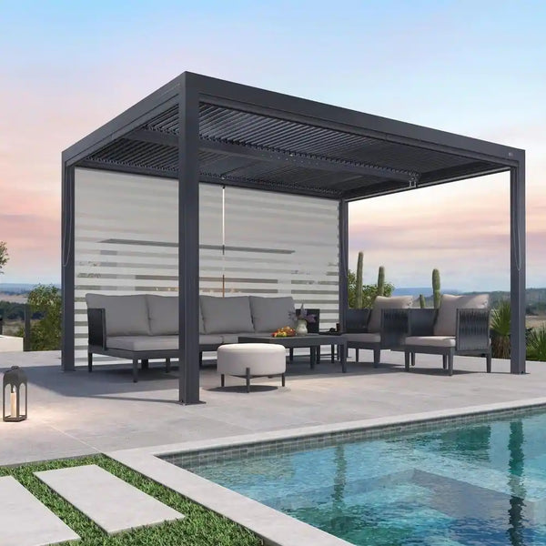 Aluminum Pergola Built for Outdoor Living, Adjustable Louvered Roof, Integrated Drainage, 72 MPH Wind Rating