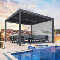 Gray Louvered Pergola Outdoor Aluminum Pergola with Adjustable Roof for Patio Gray Hardtop Gazebo