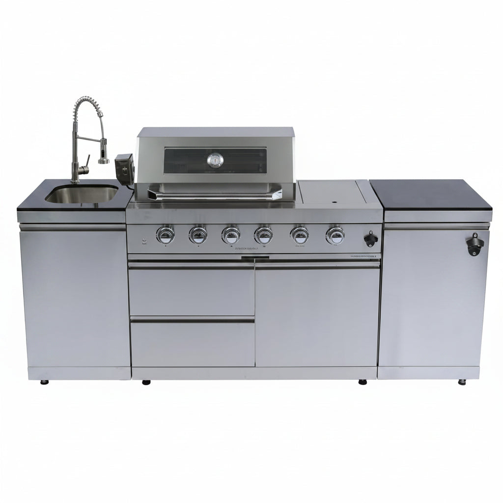 85" 4-Burner Gas Grill Island W/Sink & Granite