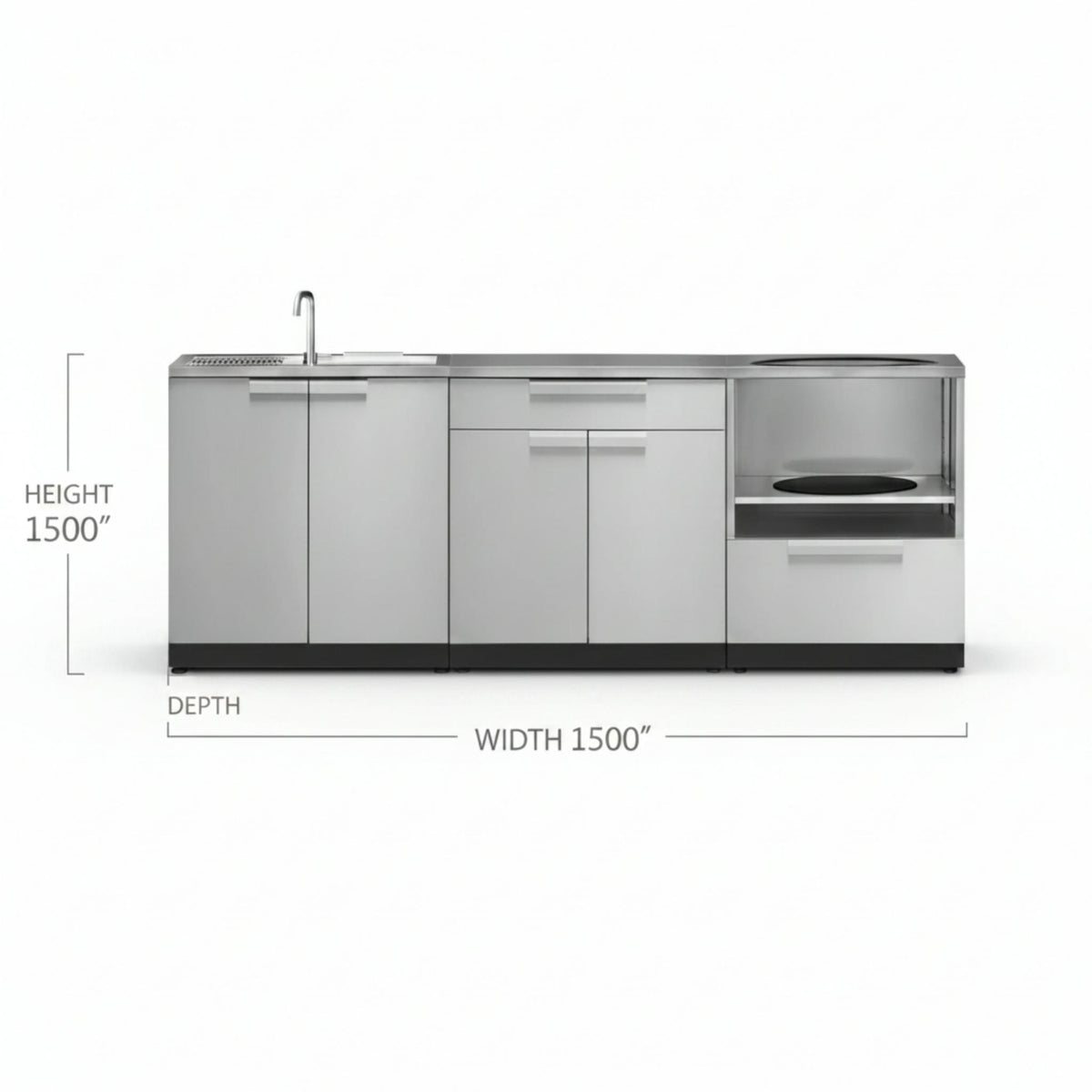 Outdoor Kitchen Cabinet Set Built for Weather Resistance, 304 Stainless Steel, Modular 3PC Design, Sink Bar