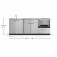 Outdoor Kitchen Cabinet Set Built for Weather Resistance, 304 Stainless Steel, Modular 3PC Design, Sink Bar
