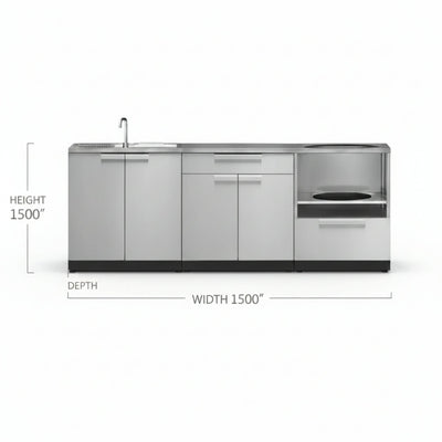 Outdoor Kitchen Cabinet Set Built for Weather Resistance, 304 Stainless Steel, Modular 3PC Design, Sink Bar