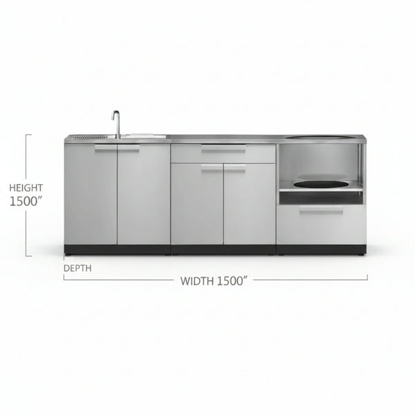 Outdoor Kitchen Cabinet Set Built for Weather Resistance, 304 Stainless Steel, Modular 3PC Design, Sink Bar