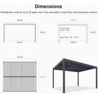 Gray Louvered Pergola Outdoor Aluminum Pergola with Adjustable Roof for Patio Gray Hardtop Gazebo