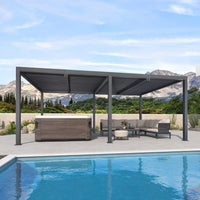 Gray Louvered Pergola Outdoor Aluminum Pergola with Adjustable Roof for Patio Gray Hardtop Gazebo