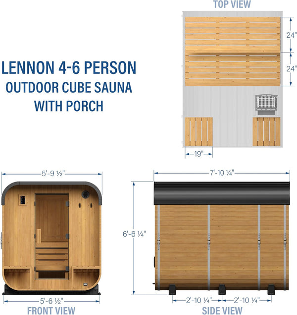 Traditional Cedar Sauna Built for Outdoor Use, 4-6 Person Capacity, Wi-Fi Control, Electric Heater, LED Lights
