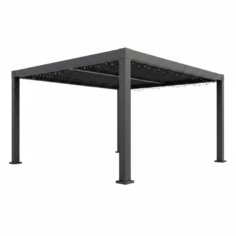 Louvered Pergola, Outdoor Pergola with Adjustable Louvered Roof, Reinforced Aluminum Frame, Integrated Drainage System, Hardtop Gazebo for Patio