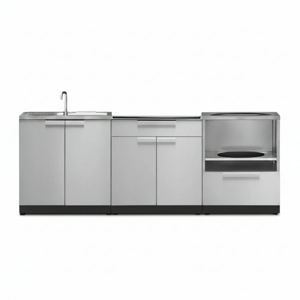 Outdoor Kitchen Cabinet Set Built for Weather Resistance, 304 Stainless Steel, Modular 3PC Design, Sink Bar