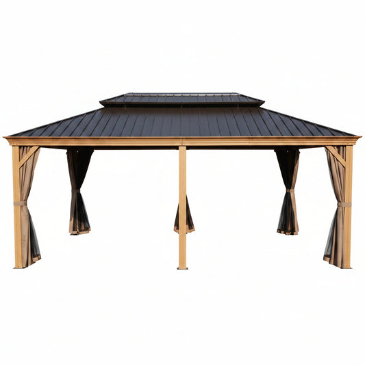 Hardtop Aluminum Gazebo Built for Year-Round Use, 12x20 Ft, Galvanized Steel Roof, Mosquito Netting