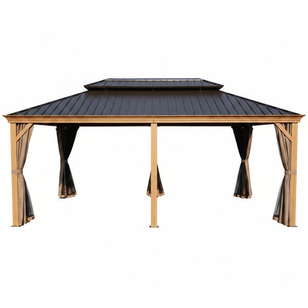 Hardtop Aluminum Gazebo Built for Year-Round Use, 12x20 Ft, Galvanized Steel Roof, Mosquito Netting
