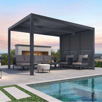 Gray Louvered Pergola Outdoor Aluminum Pergola with Adjustable Roof for Patio Gray Hardtop Gazebo