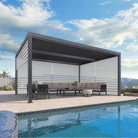 Gray Louvered Pergola Outdoor Aluminum Pergola with Adjustable Roof for Patio Gray Hardtop Gazebo