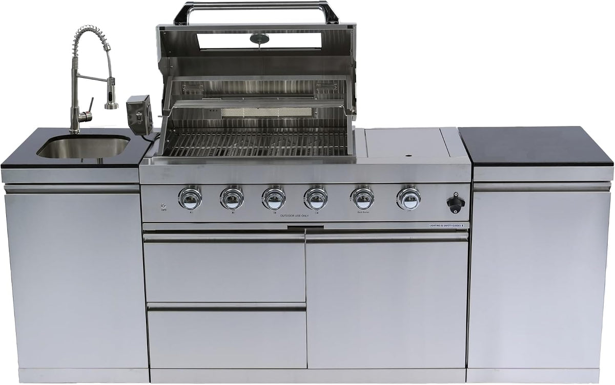 85" 4-Burner Gas Grill Island W/Sink & Granite