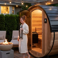 Outdoor Barrel Sauna Built for Year-Round Use, 9kW Electric Heater, Wi-Fi Control, Cedar Construction — Lifestyle