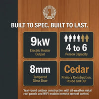 Paxton 4-6 Person Traditional Cedar Outdoor Barrel Sauna with Electric Sauna Heater, Front Porch, Sauna Rocks, Dry Heat, Steam Sauna, LED Lights, Wi-Fi Panel, Sauna Accessories — Results & Stats